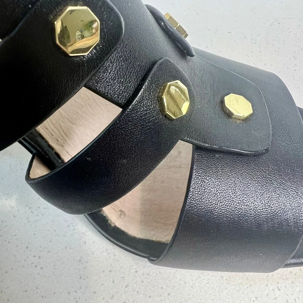 Louise et Cie Lo-Vira black leather sandals, tortoise color block heel - Picture 12 of 15